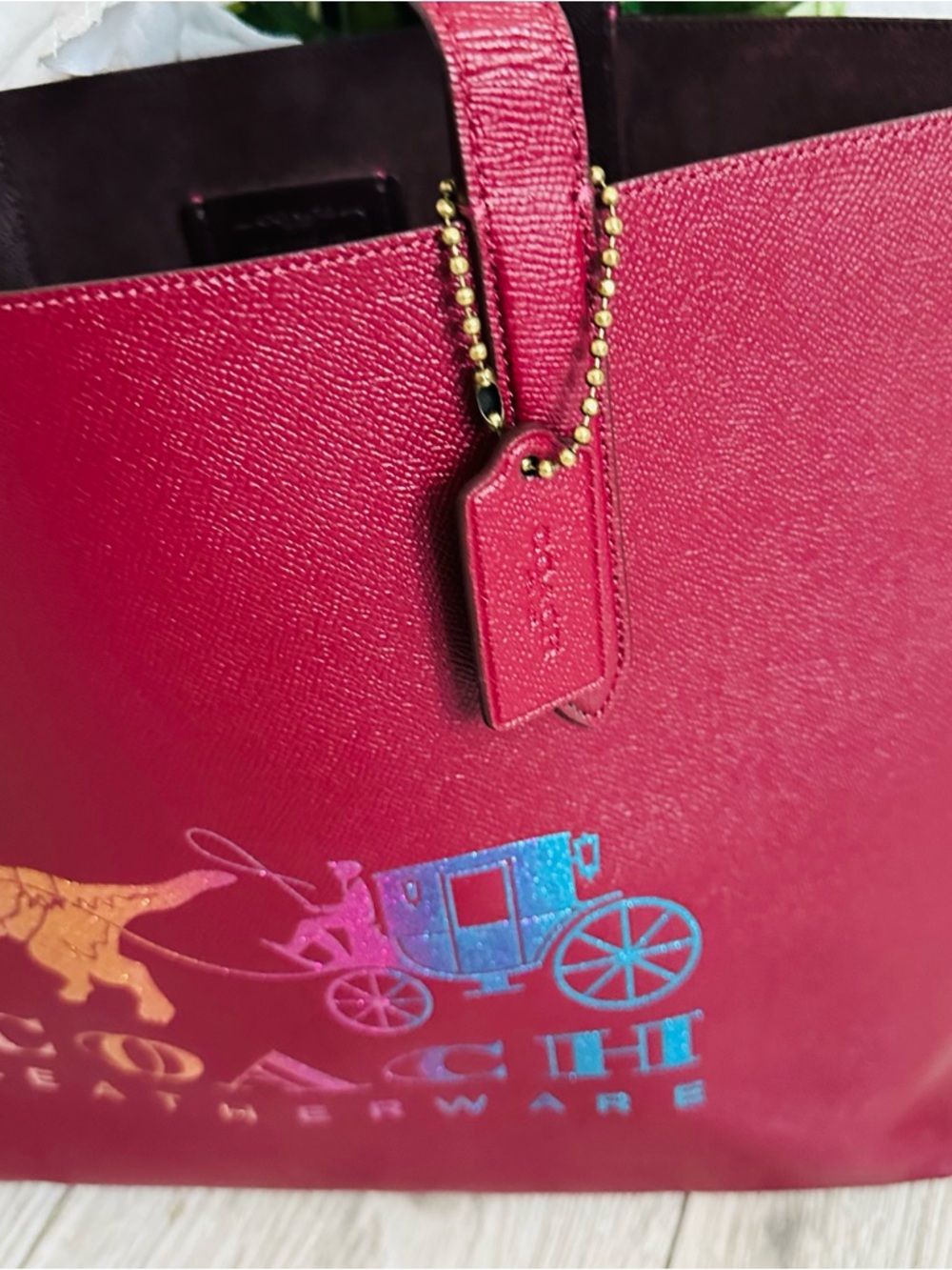 NEVER USED — Coach Deep Red Ombré
Highline Tote: Rainbow Rexy Dino and
Carriage - Picture 3 of 10